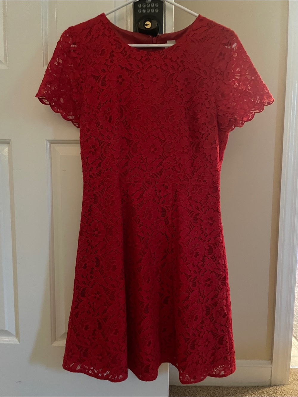 J. Crew Red Lace Short-Sleeve Fit & Flare Dress